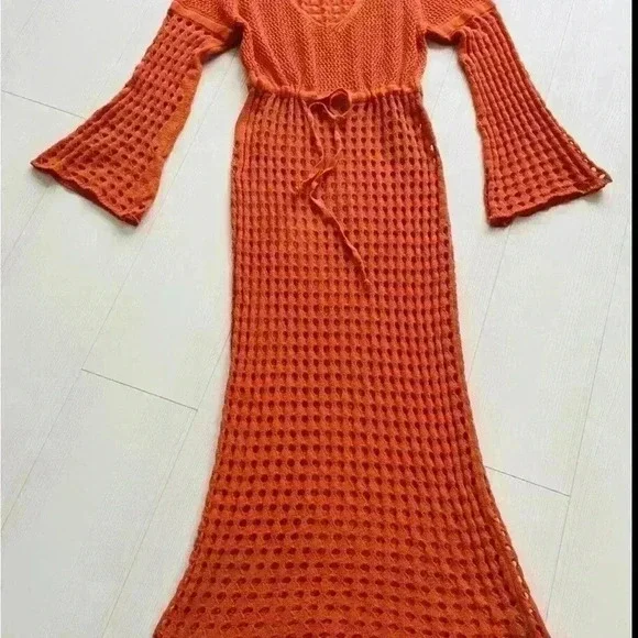 white christmas dresses Belize Crochet Midi Dress Cover up- Orange – Girls Will Be Girls main image 1